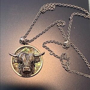 Silver highland cow Pendant Necklace